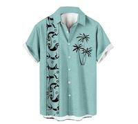 Hawaiian Shirts for Men Short Sleeve Tropical Retro Print T-Shirts Summer Button Down Tops Shirt Coconut Palm Clothes Camisas Manga Corta(Blue, L)