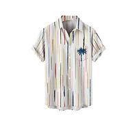 Hawaiian Shirts for Men Short Sleeved Summer Casual Shirts Beach Holiday Hawaiian Shirt Button Down Funky Floral Shirt Vintage Striped Mens Cruise Wear Blouses (Mens Hawaiian Shirts Yellow, 4XL)