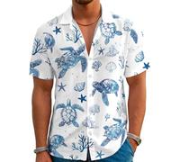 Hawaiian Shirts for Men Summer Beach Casual Short Sleeve Button Shirts Novelty Print Tropical Beach Shirts, Turtle-white, Medium