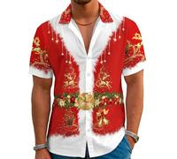 Hawaiian Shirts for Men Summer Beach Casual Short Sleeve Button Shirts Novelty Print Tropical Beach Shirts, Christmas-red, Medium