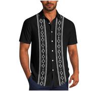 Hawaiian Shirts for Men UK Warehouse Deals Clearance, Mens Short Sleeve Shirt Button Down Summer Tops Vintage Ethnic Style Floral Printed Regular Fit Casual Shirts Holiday Beach Shirt S-4XL Black