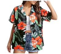 Hawaiian Shirts for Women, Hawaiian Shirts for Women Fancy Shiteshirts Outfits Ladies Summer Blouses Holiday Clothing Floral Tropic Printing Short Sleeve Funny Beach Button Down T Shirt Top, White