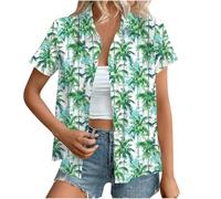 Hawaiian Shirts for Women Summer Beach Shirt Trendy Tropical Floral Print Tshirts Casual Button Down Short Sleeve Blouses Plus Size Tees Fashion Outfits Beach Vacation Clothes