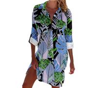 Hawaiian Shirts for Women Summer Oversized Lightweight Longline Button Down Shirt Tropical Floral Print Beach Holiday Tops Loose Fit Tunic Tops Vacation Overshirt