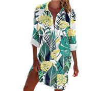 Hawaiian Shirts for Women Summer Oversized Lightweight Longline Button Down Shirt Tropical Floral Print Beach Holiday Tops Loose Fit Tunic Tops Vacation Overshirt