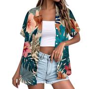 Hawaiian Shirts for Women Summer V Neck Short Sleeve Tops Casual Floral Tropical Print Button Down Beach Holiday Blouses