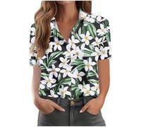 Hawaiian Shirts for Womens Summer Tops Trendy Tropical Floral Print Tshirts Casual Beach Button Down Short Sleeve Blouses Plus Size Tees Fashion Tops Beach Vacation Outfits