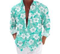 Hawaiian Shirts Long Sleeve Men, Tropical Shirts Funky Floral Hawaiian Shirts Button Down Beach Party Shirts Loose Casual Dress Shirts Seaside Scenery Graphic Shirt Holiday Long Sleeve Tops