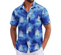 Hawaiian Shirts Mens Island Print Beach Shirt with Pocket Summer Breath Tops Shortsleeves Button Down Blouses Turndown Striped Shiteshirts Comfort Lightweight Tshirts for Holiday S-2Xl Hot Pink
