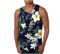 Hawaiian Shirts Mens Sale Clearance, Floral Graphic Tank Tops Summer Vacation Shirts Tropical Palm Tree Print T Shirt Crew Neck Loose Muscle Gym Vest Sleeveless Beach Tee Plus Size S-XXL