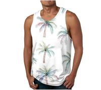 Hawaiian Shirts Mens Sale Clearance, Floral Graphic Tank Tops Summer Vacation Shirts Tropical Palm Tree Print T Shirt Crew Neck Loose Muscle Gym Vest Sleeveless Beach Tee Plus Size S-XXL