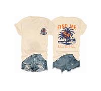 Hawaiian Shirts Womens Beach Tropical Palm Trees Graphic Tshirt Summer Vacation Short Sleeve Tee Tops, Apricot-b, M