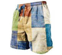 Hawaiian Shorts Men, Checked Shorts Summer Beach 5 Inch Trousers Knee Length Swim Pants with Drawstring Lightweight Holiday Short Elastic Waist Vintage Summer Trousers Pyjama Bottoms Blue