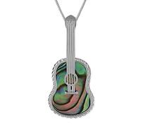 Hawaiian Silver Jewelry Sterling Abalone Shell Ukulele Pendant Necklace, 16+2" Extender