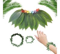 Hawaiian Skirts for Women - Hawaiian Grass Wristbands - Tropical Breathable Realistic Leaf Headband Wristband for Resort Wear Summer Festival Beach Pool Night