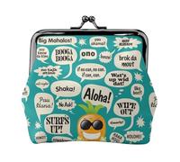 Hawaiian Slogans Women's Leather Kiss-Lock Coin Purse,Double-Sided Full Print Pattern,Ultra-Fine Fiber Leather,Small Clutch Wallet for Cash,Cards,Coins