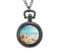 Hawaiian Starfish on Beach Vintage Pocket Watch Alloy Pendant Watches Necklace Gift for Men Women Black-Style