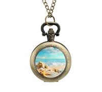 Hawaiian Starfish on Beach Vintage Pocket Watch Alloy Pendant Watches Necklace Gift for Men Women Coppery-Style