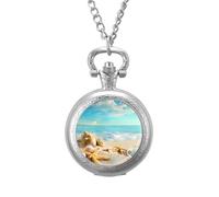 Hawaiian Starfish on Beach Vintage Pocket Watch Alloy Pendant Watches Necklace Gift for Men Women Silver-Style