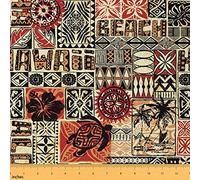 Hawaiian Style Fabric by The Yard Tropical Palm Trees Sea Turtle Decor Fabric for Sewing Lovers Cartoon Bohemian Tribal Plaid Fabric for DIY Upholstery and Home Accents 2 Yards