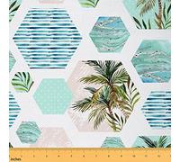Hawaiian Style Fabric for Decoration by The Yard,Splicing Geometric Pattern Outdoor Fabric for DIY Projects,Palm Tree Leaves Room Decor and Upholstery,2Yards
