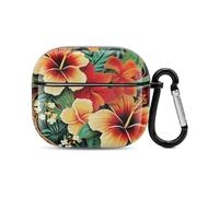Hawaiian Style Print Bluetooth Earbuds Case Cover Full Body Shockproof Protection Hard Case Support Wireless Charging with Keychain Personalized Gift for AirPods 3