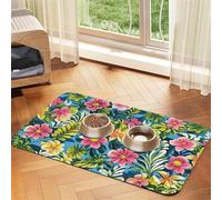 Hawaiian Style Print Dog Food Mats for Floors, 12x18 Inch Non-Slip Super Absorbent Pet Food Mat, Dishwasher Dog Mat for Food and Water, Cute Rubber Quick Dry Pet Feeding Mat for Dogs Puppy Cats