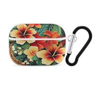 Hawaiian Style Print Earbuds Organizer Shockproof Protective Airpods Pro Cover with Carabiner Clip Anti Fall Carrying Earphone Case Cover for Airpods Pro 2nd Generation White