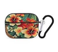 Hawaiian Style Print Earbuds Organizer Shockproof Protective Airpods Pro Cover with Carabiner Clip Anti Fall Carrying Earphone Case Cover for Airpods Pro 2nd Generation Black