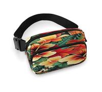 Hawaiian Style Print Fanny Pack Belt Bag with Adjustable Strap Fashion Waist Bag for Outdoor Sports Hiking, white, 20x13cm, Full Printed Waist Bag