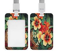 Hawaiian Style Print Pattern Badge Holder ID Badge Card Holder Wallet Case Sturdy Lanyard Badge Protector Vertical Plastic Card Case Protector Pouch with Clear Window ID Holder