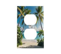 Hawaiian Style Print Pattern Wall Plate Stainless Steel Electrical Outlet Cover Decorative Switch Plates Electric Receptacle Plug Cover Wallplate Duplex Wall Plates 4.5" X 2.8"