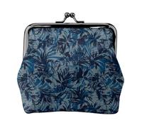 Hawaiian Style Retro Leaves Coin Purse, Kiss-lock Change Purse Wallets, Small PU Leather Coin Purse for Women