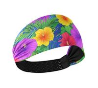 Hawaiian Style Tropical Flowers Palm Leaves Bright Neon Colors Cooling thick headbands for women Elastic sweat bands for Gym washing face make up Cycling vendas para el pelo mujer