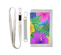 Hawaiian Style Tropical Flowers Palm Leaves Bright Neon Colors trifold billfolds cool gifts pop sturdy wallets with money clip with lanyard billetera minimalista para hombre, Hawaiian style tropical
