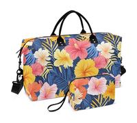 Hawaiian Style Tropical Flowers Palm Leaves Colorful Decorative Overnight Carry On Tote and Luggage Sport Training Bag with Toiletry Bag for Business Trips 2 Pcs Set maletín de para
