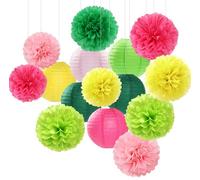 Hawaiian-Summer Pool Party-Decorations Paper-Flowers Lanterns - 15pcs Luau Tropical Beach Tissue Pom Poms Streamers,Birthday Bachelorette Wedding Baby Shower Graduation Hanging Supplies Decor Hugfond