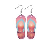 Hawaiian Summer Wooden Beach Earrings Coconut Palm Tree Teardrop Earrings Hawaii Flip Flop Earrings Sunset Tropical Holiday Travelling Jewelry Gifts, Wood, No Gemstone