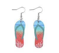 Hawaiian Summer Wooden Beach Earrings Coconut Palm Tree Teardrop Earrings Hawaii Flip Flop Earrings Sunset Tropical Holiday Travelling Jewelry Gifts, Wood, No Gemstone