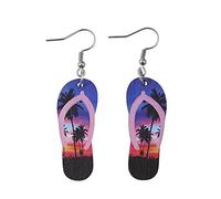 Hawaiian Summer Wooden Beach Earrings Coconut Palm Tree Teardrop Flip-flops Drop Dangle Earrings Tropical Luau Beach Hula Party Holiday Jewelry Gifts, 木, No Gemstone