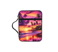 Hawaiian-Sunset-Beach-Wonder Bible Cover Case with Handle, Water-Resistant Oxford Fabric Bible Bag Organizer with Zipper Pockets for Church