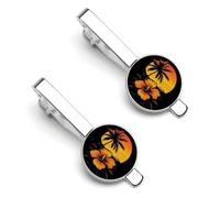 Hawaiian Sunset Palm Trees 1 Pair Men's Tie Clips Lightweight Necktie Tie Bars for Business Wedding Suit