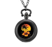 Hawaiian Sunset Palm Trees Men's Pocket & Fob Watches Silent Ticking Quartz Alloy Chain Watch for Daily Use Black-Style