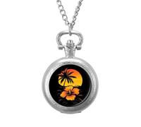 Hawaiian Sunset Palm Trees Men's Pocket & Fob Watches Silent Ticking Quartz Alloy Chain Watch for Daily Use Silver-Style