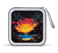 Hawaiian Sunset Palm Trees Portable CD Case Holder 48 Capacity Travel DVD Storage Boxs Wallet Bag