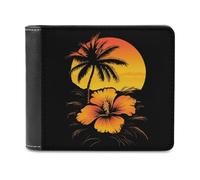 Hawaiian Sunset Palm Trees Slim Leather Men's Wallets with 6 Card Holders Minimalist Billfold Travel Purse