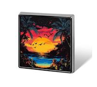 Hawaiian Sunset Palm Trees Square Brooch Metal Pin Badges Fashion Lapel Pins Jewellery Unisex