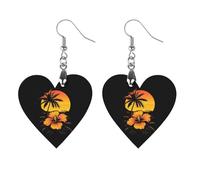 Hawaiian Sunset Palm Trees Women Dangle Earrings Elegant Wooden Pendant Earring for Daily Wear Circular