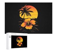 Hawaiian Sunset Palm Trees Wooden Jigsaw Puzzles for Adults Brain-Teasing Game Idea Puzzle Gift 1000 PCS