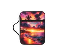 Hawaiian-Sunset-Wonder Bible Cover Case with Handle, Water-Resistant Oxford Fabric Bible Bag Organizer with Zipper Pockets for Church